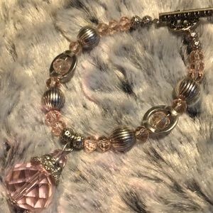 Pink cut faceted glass bracelet w/ Silver Accents